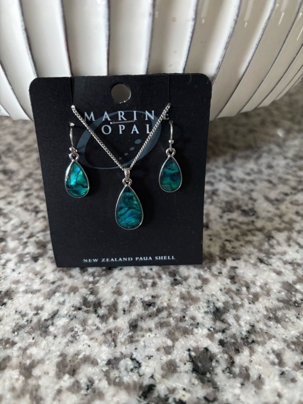 Teardrop Paua Shell Necklace & Earring Set - Teal Green